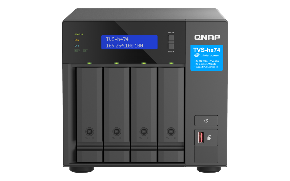 QNAP - 4-Bay NAS mit ZFS, Intel® Core i3, 2.5GbE - TVS-h474-i3-8G
