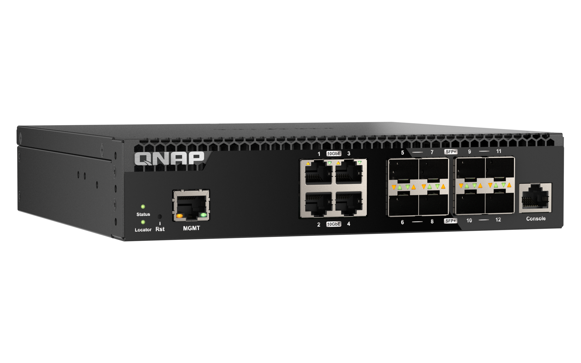 QNAP - 12 Port 10GbE Layer-2 Managed Rackmount Switch mit 10GbE BASE-T und SFP+ Konnektivität - QSW-M3212R-8S4T