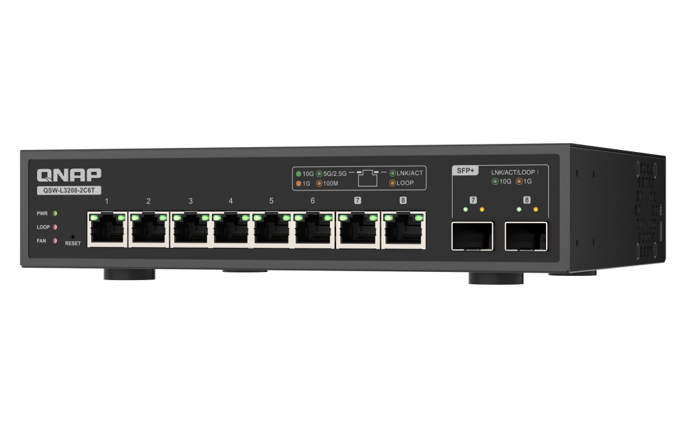 QNAP - 8 Port Switch mit 10GbE und SFP+ Konnektivität - QSW-L3208-2C6T