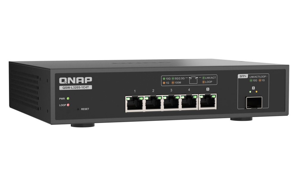 QNAP - 5 Port Switch mit 10GbE und SFP+ Konnektivität - QSW-L3205-1C4T