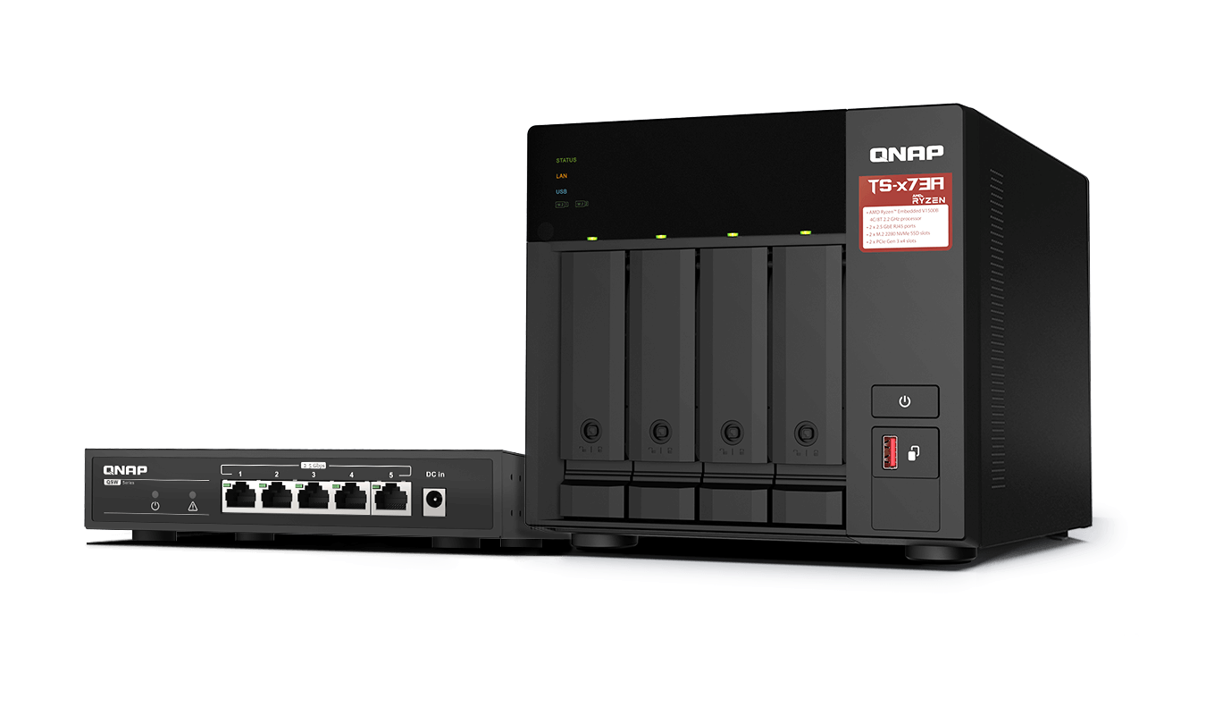 QNAP - Bundle 4-Bay NAS und 5 Port Switch mit Ryzen Power & 2.5GbE - TS-473A-SW5T