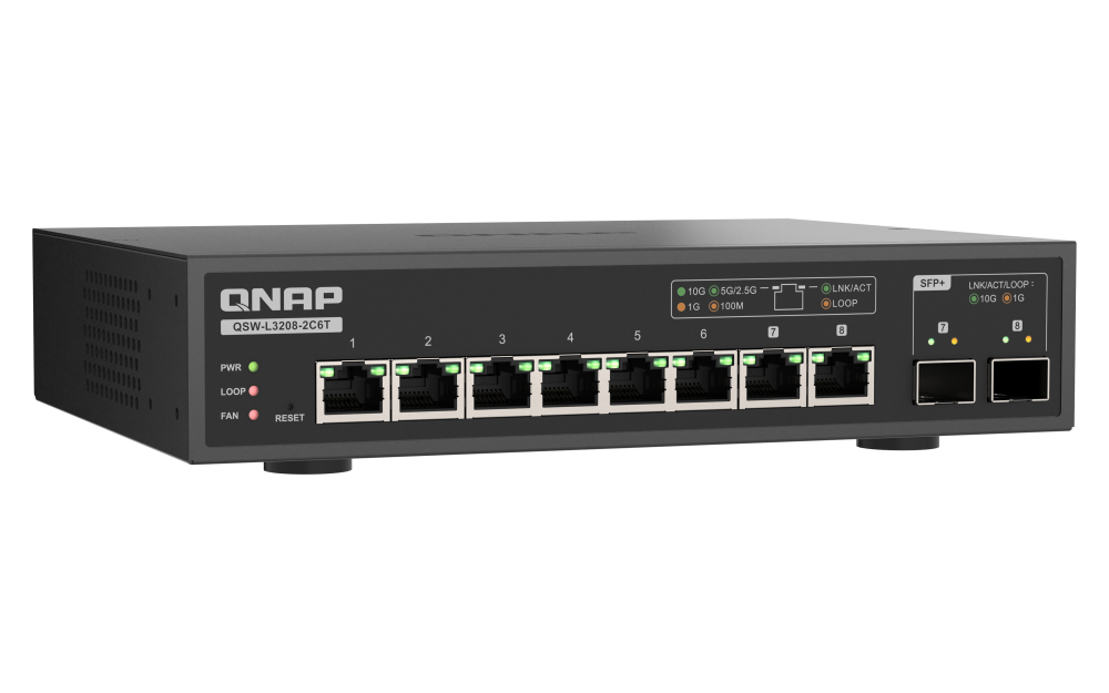QNAP - 8 Port Switch mit 10GbE und SFP+ Konnektivität - QSW-L3208-2C6T