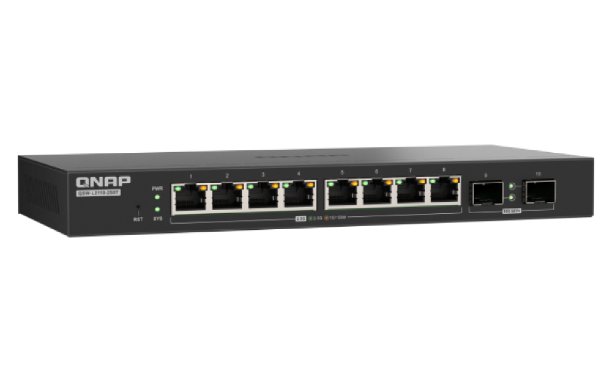 QNAP - 10 Port Lite Managed Switch mit 2.5 GbE und 10GbE SFP+ Konnektivität - QSW-L2110-2S8T