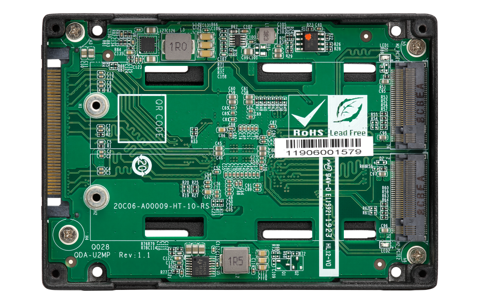 QNAP zwei M.2 PCIe NVMe SSD-Laufwerke in einem U.2 PCIe NVMe SSD-Laufwerksschacht - QDA-U2MP