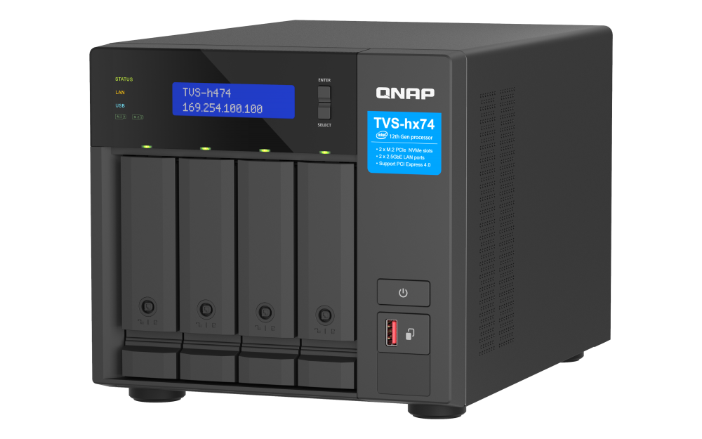 QNAP - 4-Bay NAS mit ZFS, Intel® Core i3, 2.5GbE - TVS-h474-i3-8G