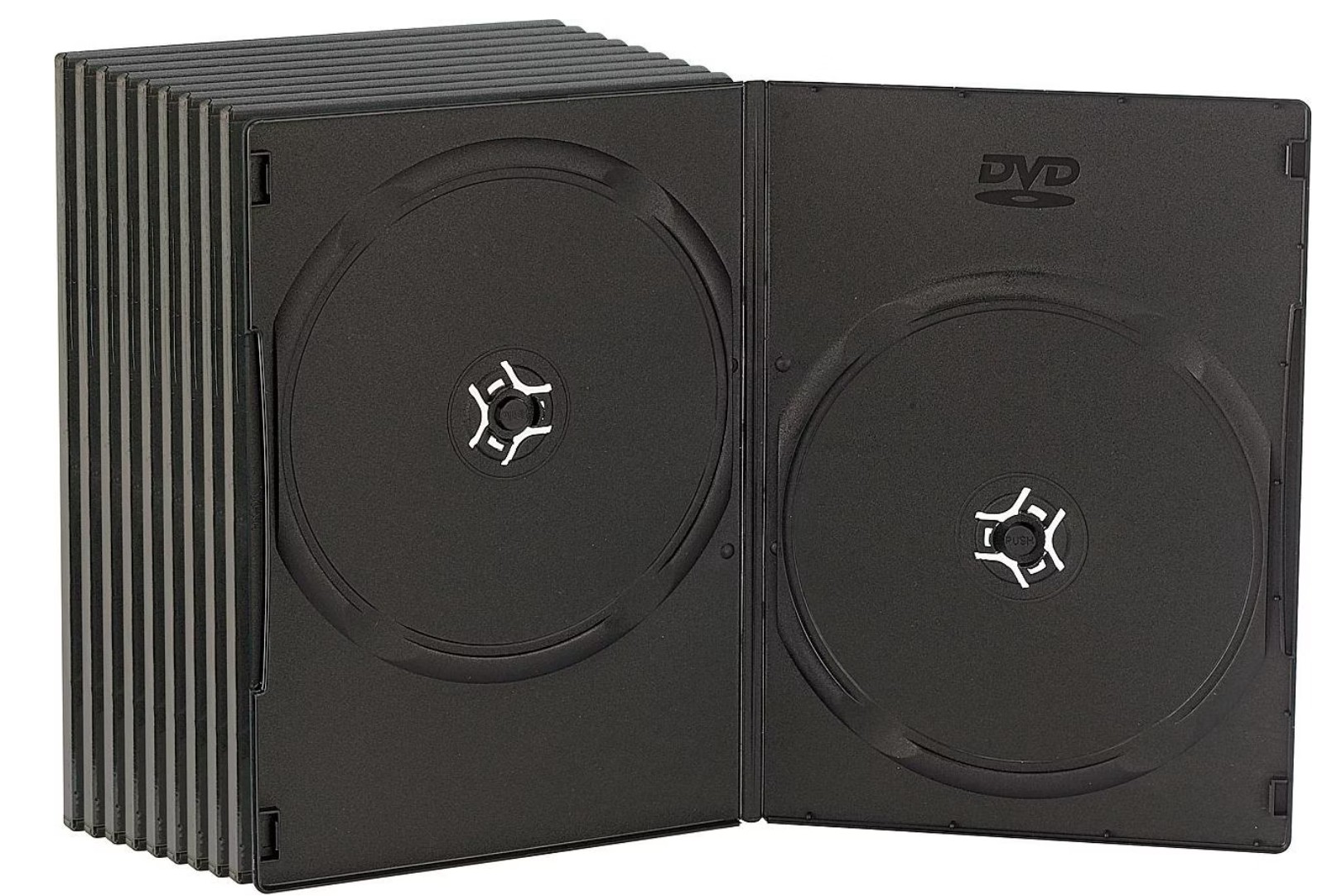 DVD Doppelbox (7mm) schwarz, mit transparenter Aussenhülle für 2 DVD