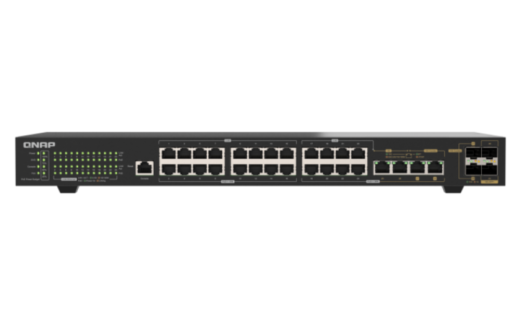 QNAP - 30 Port 2.5GbE/10GbE Managed Rackmount Switch mit 2.5 GbE BASE-T und 10GbE SFP+ Konnektivität - QSW-M2130P-2C2S26T