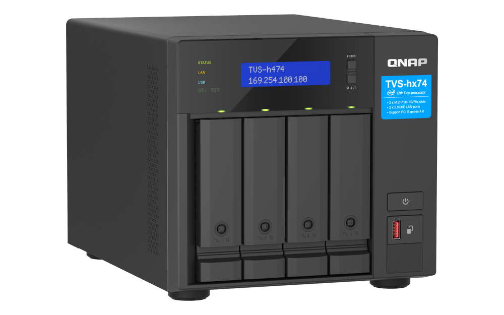 QNAP - 4-Bay NAS mit ZFS, Intel® Core i3, 2.5GbE - TVS-h474-i3-8G