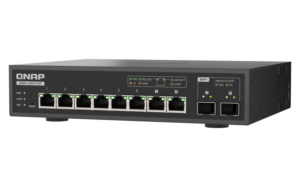 QNAP - 8 Port Switch mit 10GbE und SFP+ Konnektivität - QSW-L3208-2C6T