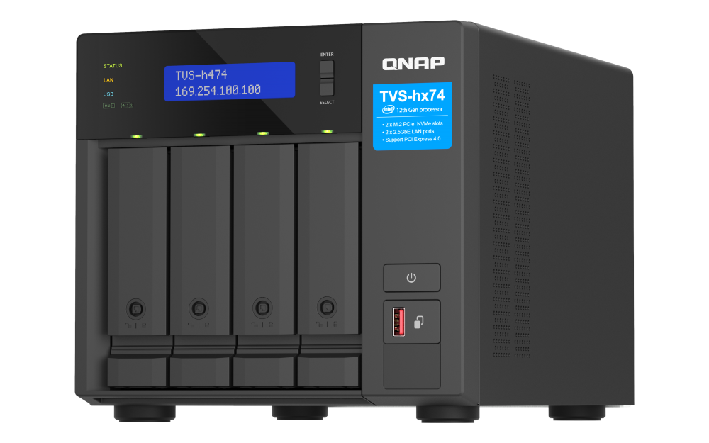 QNAP - 4-Bay NAS mit ZFS, Intel® Core i3, 2.5GbE - TVS-h474-i3-8G