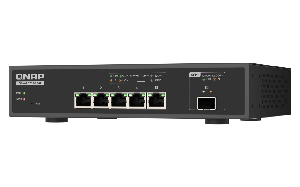 QNAP - 5 Port Switch mit 10GbE und SFP+ Konnektivität - QSW-L3205-1C4T
